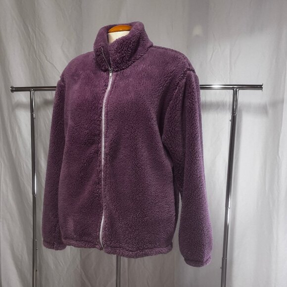 Mauve Teddy Zip-Up Jacket, Sz L NWOT - Picture 3 of 5